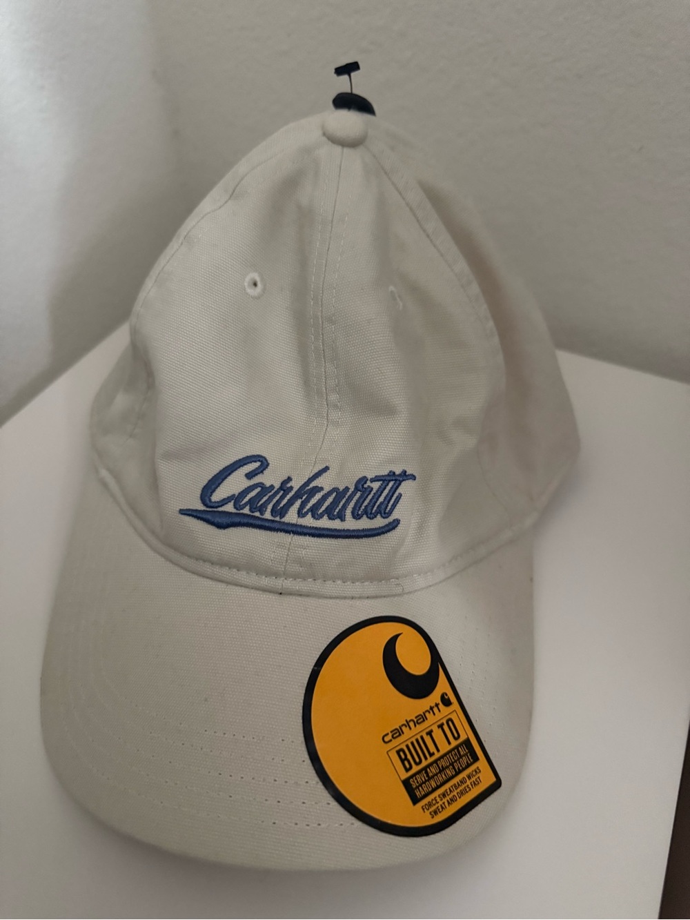 Carhartt Cream Hat with Blue Script Logo